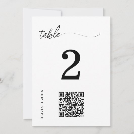 QR-Code Minimalistische Hochzeitstisch-Platzkarte (Vorderseite)