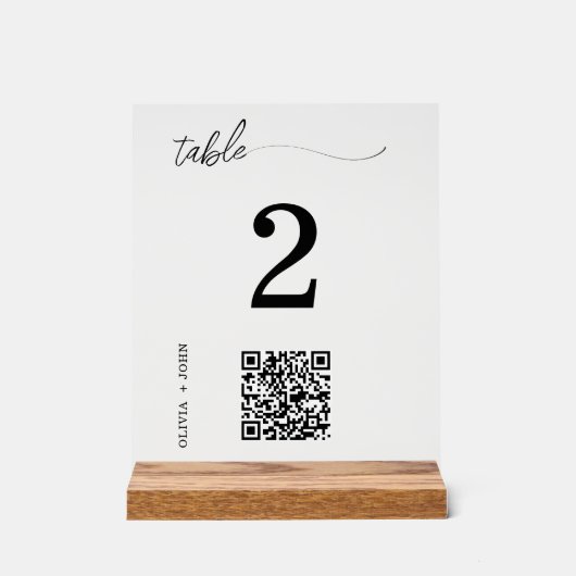 QR-Code Minimalistische Hochzeitstisch-Platzkarte Acrylschild (Vorderseite)