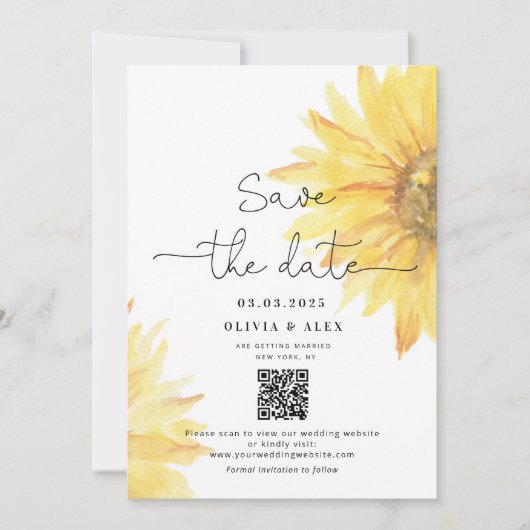 QR-Code Minimalistische Sonnenblumen Save the Date (Vorderseite)