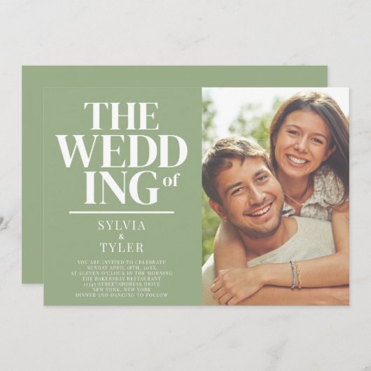 QR-Code Minimalistische Typografie-Foto Hochzeit Einladung (Vorne/Hinten)