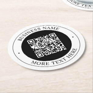 QR-Code mit bearbeitbarem kreisförmigen Text und G Runder Pappuntersetzer