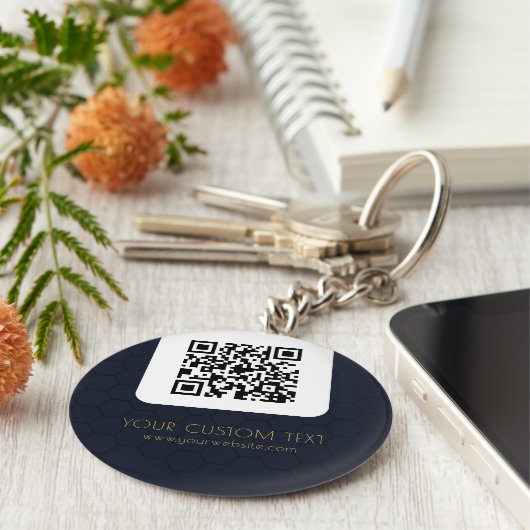 QR Code mit benutzerdefiniertem Text, blau elegant Schlüsselanhänger (Seite)