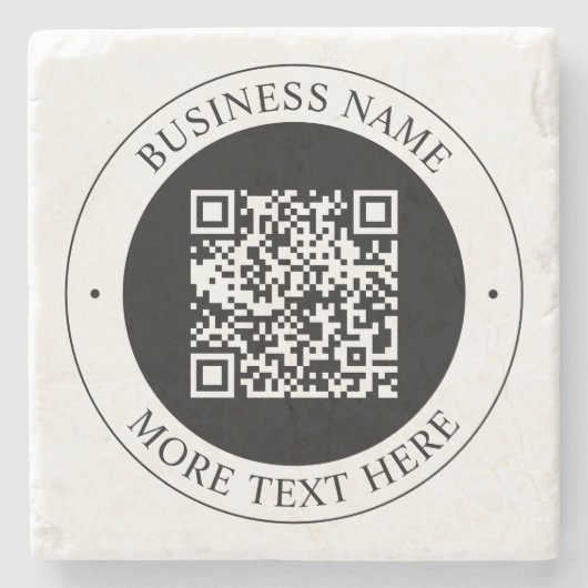 QR-Code mit editierbarem Firmenname und kreisförmi Steinuntersetzer (Vorderseite)