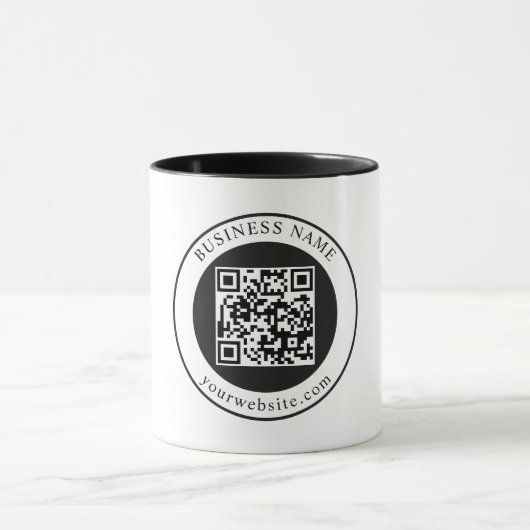 QR-Code mit editierbarem Firmennamen Tasse (Zentrum)