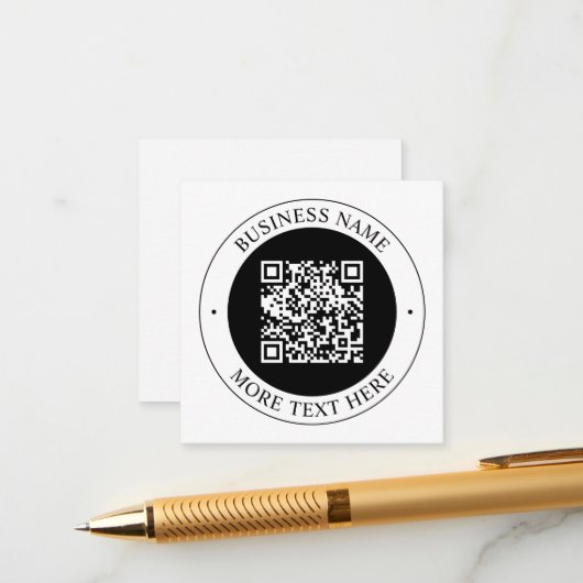 QR-Code mit editierbarem Firmennamen und kreisförm Begleitkarte (Vorderseite/Rückseite Beispiel)