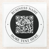 QR-Code mit editierbarem Firmennamen und kreisförm Glasuntersetzer (Vorderseite)