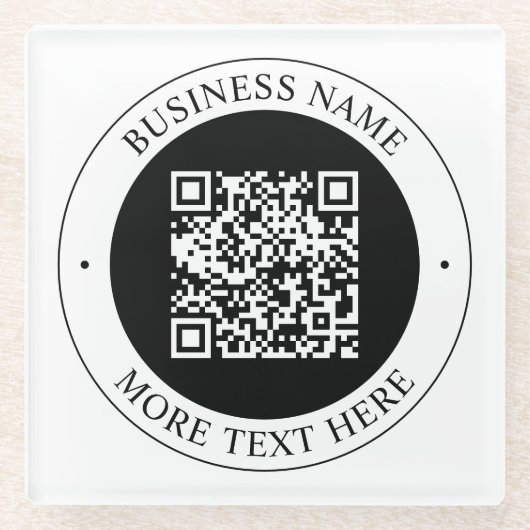 QR-Code mit editierbarem Firmennamen und kreisförm Glasuntersetzer (Vorderseite)