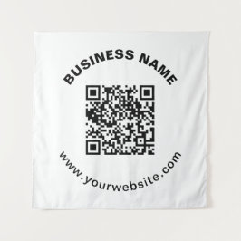 QR-Code mit fettgedrucktem Firmennamen und kreisfö Wandteppich