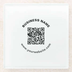 QR-Code mit Firmenname Fett Kreis Text Glasuntersetzer
