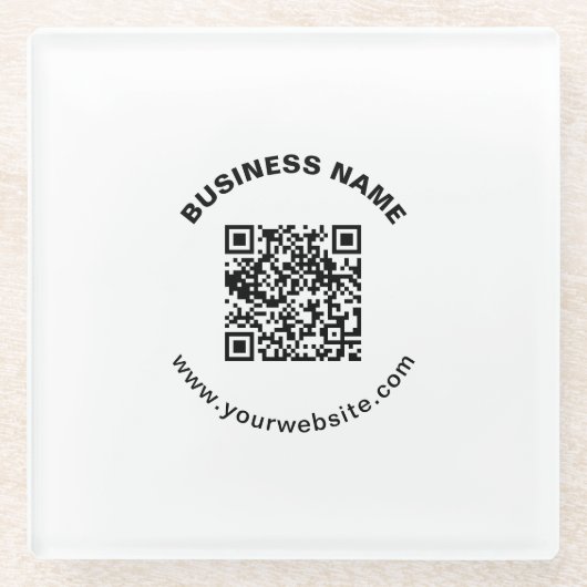 QR-Code mit Firmenname Fett Kreis Text Glasuntersetzer (Vorderseite)