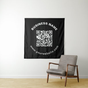 QR-Code mit Firmenname Fett Kreis Text Wandteppich