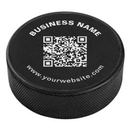 QR-Code mit Firmenname Fett Kreistext Eishockey Puck