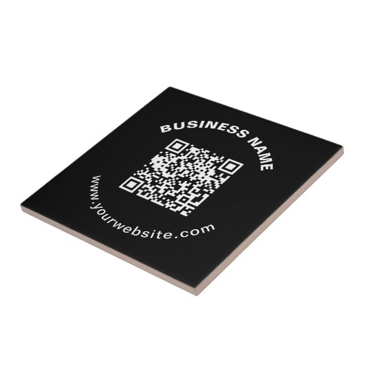 QR-Code mit Firmenname Fett Kreistext Fliese (Seite)