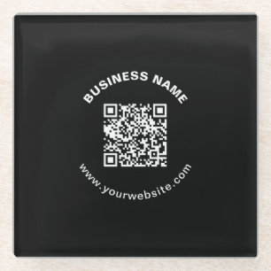 QR-Code mit Firmenname Fett Kreistext Glasuntersetzer