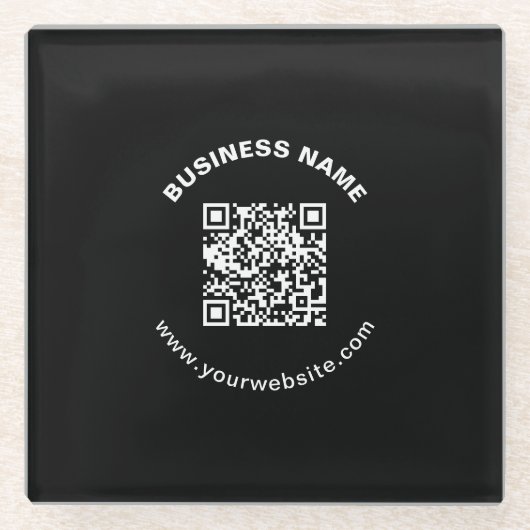QR-Code mit Firmenname Fett Kreistext Glasuntersetzer (Vorderseite)