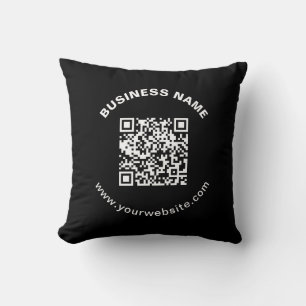 QR-Code mit Firmenname Fett Kreistext Kissen
