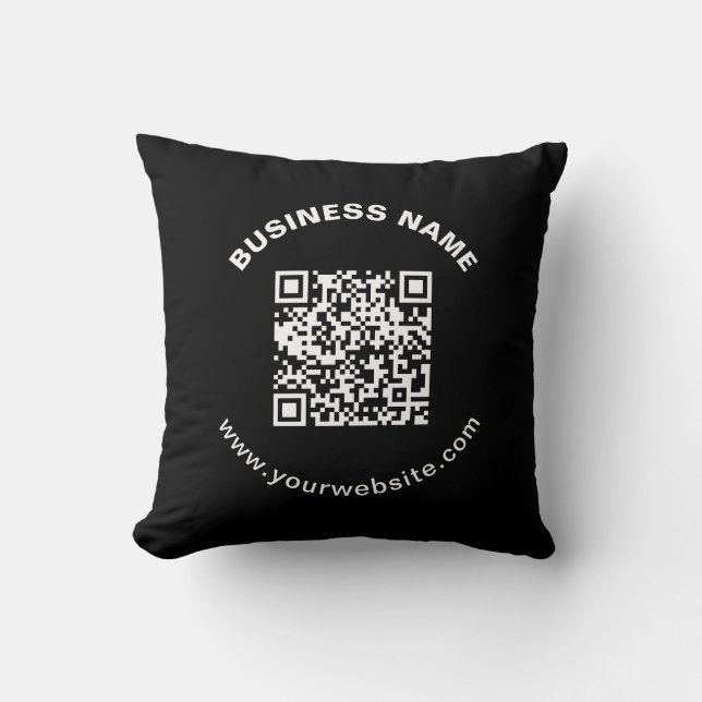 QR-Code mit Firmenname Fett Kreistext Kissen (Vorderseite)