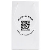 QR-Code mit Firmenname Fett Kreistext Kleine Geschenktüte (Rückseite)