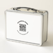 QR-Code mit Firmenname Fett Kreistext Metall Brotdose (Rückseite)