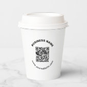 QR-Code mit Firmenname Fett Kreistext Pappbecher (Vorderseite)