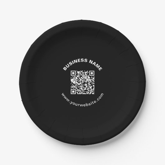 QR-Code mit Firmenname Fett Kreistext Pappteller (Vorderseite)