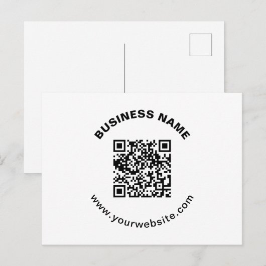 QR-Code mit Firmenname Fett Kreistext Postkarte (Vorne/Hinten)