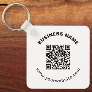 QR-Code mit Firmenname Fett Kreistext Schlüsselanhänger