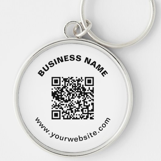 QR-Code mit Firmenname Fett Kreistext Schlüsselanhänger (Vorne)