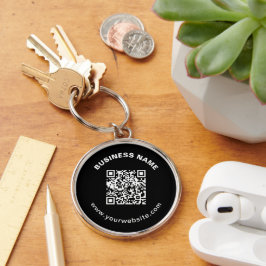 QR-Code mit Firmenname Fett Kreistext Schlüsselanhänger
