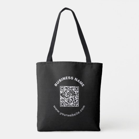 QR-Code mit Firmenname Fett Kreistext Tasche (Rückseite)