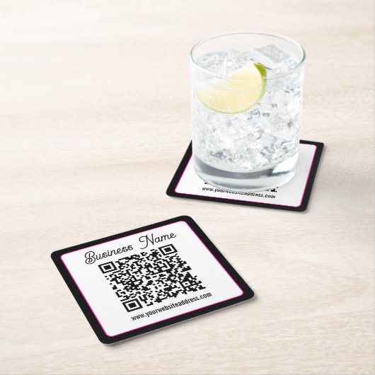 QR-Code mit kursorischer Handschrift Rechteckiger Pappuntersetzer (Vor Ort)
