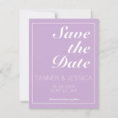 QR-Code mit weichem Lila- und weißem Save the Date (Vorderseite)