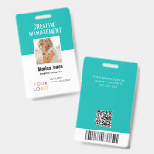 QR-Code Mitarbeiter-Foto Aquamarines Abzeichen Ausweis (Vorder- & Rückseite)