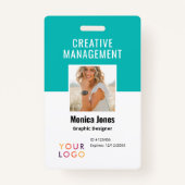 QR-Code Mitarbeiter-Foto Aquamarines Abzeichen Ausweis (Vorderseite)