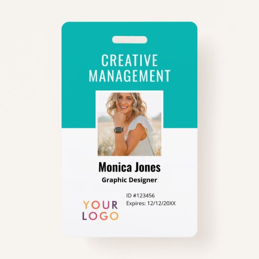 QR-Code Mitarbeiter-Foto Aquamarines Abzeichen Ausweis (Vorderseite)