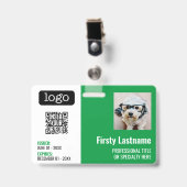 QR-Code, Mitarbeiter-Foto, Logo, Name, Ablaufdatum Ausweis (Vorderseite mit Clip)