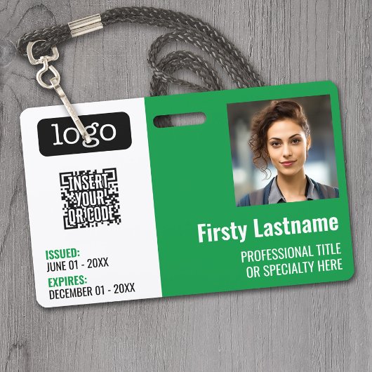 QR-Code, Mitarbeiter-Foto, Logo, Name, Ablaufdatum Ausweis