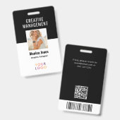 QR-Code Mitarbeiter Foto Schwarzes Abzeichen Ausweis (Vorder- & Rückseite)