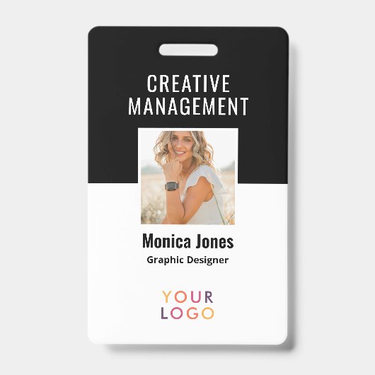 QR-Code Mitarbeiter Foto Schwarzes Abzeichen Ausweis (Vorderseite)