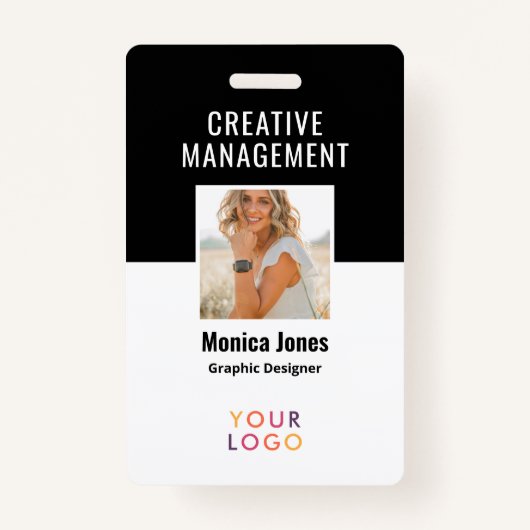 QR-Code Mitarbeiter Foto Schwarzes Abzeichen Ausweis (Vorderseite)