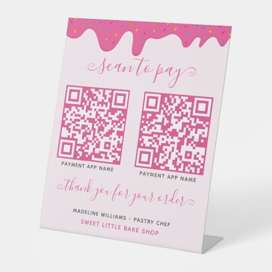 QR-Code Mobile Payment Pink Bake Sockelschild (Vorderseite)