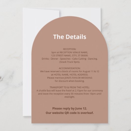 QR Code Mocha Wedding Details Card Einladung (Vorderseite)
