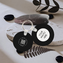 QR Code modern, Black Business logo Round Schlüsselanhänger
