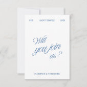 QR Code Modern Blue & White Wedding RSVP Karte (Vorderseite)