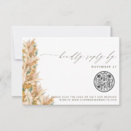 QR Code Modern Boho Pampas Grass Wedding RSVP Karte