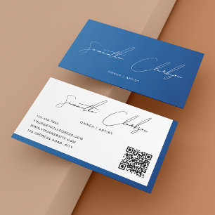 QR-Code Modern Elegant Blau Handschriftlich Skript Visitenkarte