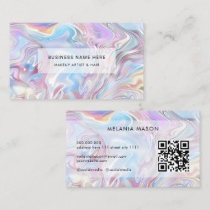 QR-Code Modern Elegant Holografisch Marmor Pastell Visitenkarte