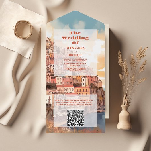 QR Code Modern Elegant Italy Destination Wedding All In One Einladung