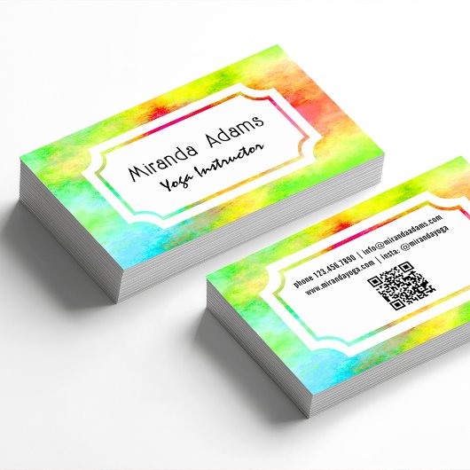 QR Code Modern Elegant Watercolor Yoga Instructor Visitenkarte
