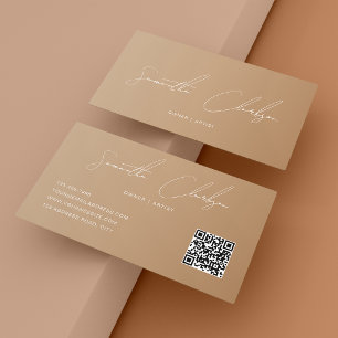 QR-Code Modern Full Boho Beige Handschrift-Skript Visitenkarte